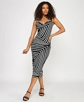 Katia Rae Juniors' Printed Cowl-Neck Sleeveless Dress