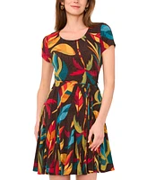 Sam & Jess Women's Leaf-Print Godet-Skirt Dress