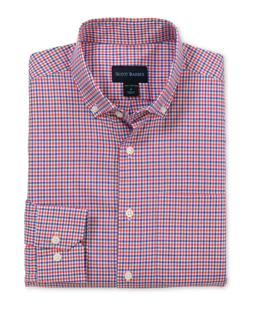 Scott Barber Men's Cotton Tattersall, Berry