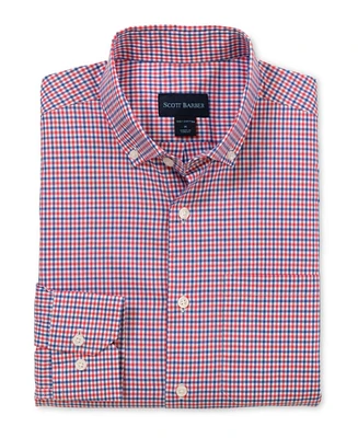 Scott Barber Men's Cotton Tattersall, Berry