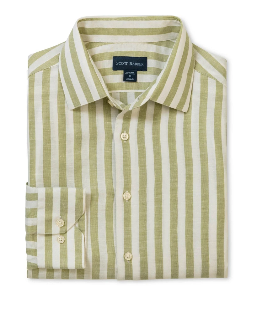 Scott Barber Men's Coastal Linen Stripe, Sage
