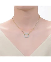 Rachel Glauber 14k Yellow Gold Plated with Clear Cubic Zirconia Square Pendant Necklace