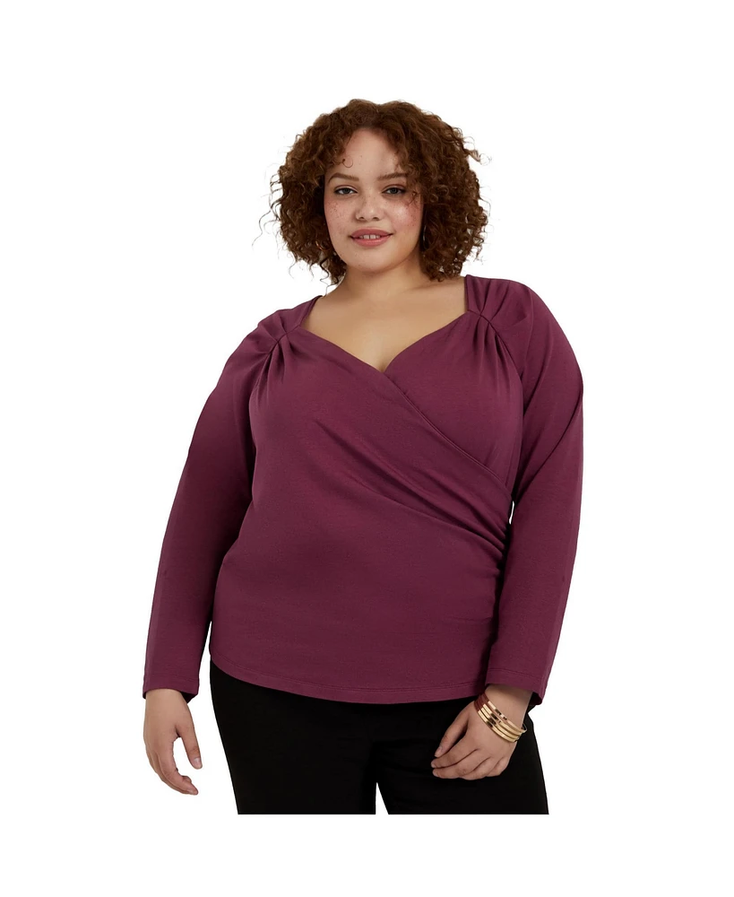 June + Vie Plus Size June + Vie Faux Wrap Top