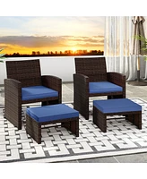 Multipurpose Outdoor 2 Pieces Patio Pe Rattan Ottomans Footstool