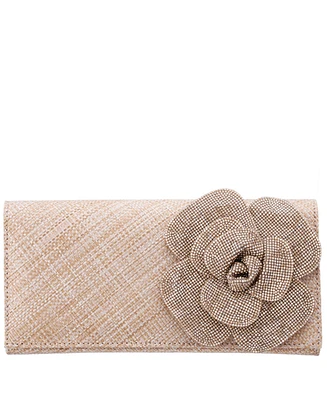 Nina Large Crystal Flower Slim Clutch Bag