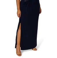 Adrianna Papell Plus Jersey Beaded Long Sleeveless Dress