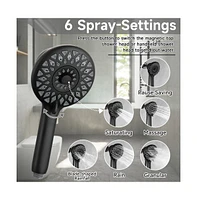 Rainsken High Pressure Shower Heads 6 Spray Mode, Magnetic Shower Head for Bathroom, Matte Black Handheld Shower with 60 inch Stainless Steel Hose