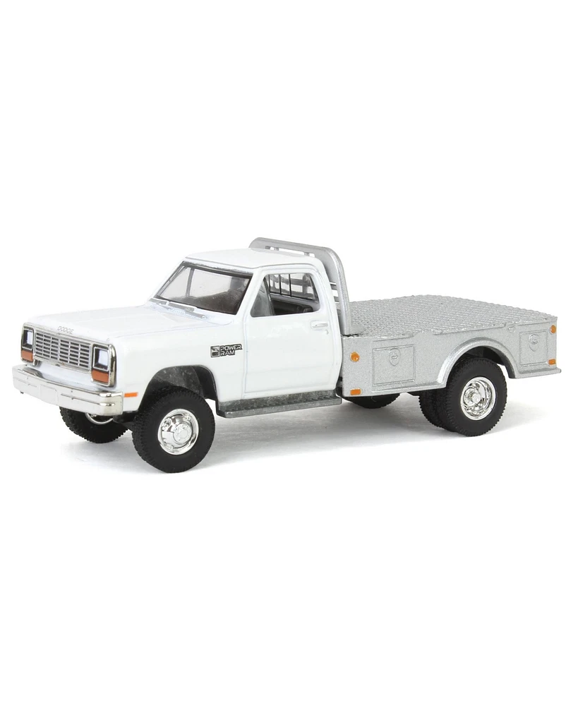 1/64 1985 Ram W350 Dually Flatbed Pickup Truck White with Silver Flatbed 51576-c