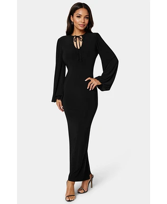 Bebe Women's Poet Sleeve Tie Neck Maxi Dress