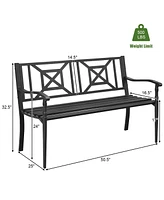 Weather Resistant Patio Bench with Steel Frame for Garden Deck or Balcony