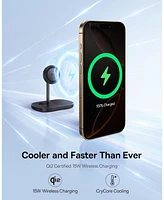 Baseus MagSafe-Compatible 3 in 1 Wireless Charger Stand, Qi2 Certified 15W Wireless Charging Station, Fast Cooling iPhone Charger for iPhone16/15, App
