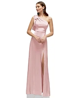 After Six Women's Bow One-Shoulder Fluid Satin Maxi Dress with Full Skirt
