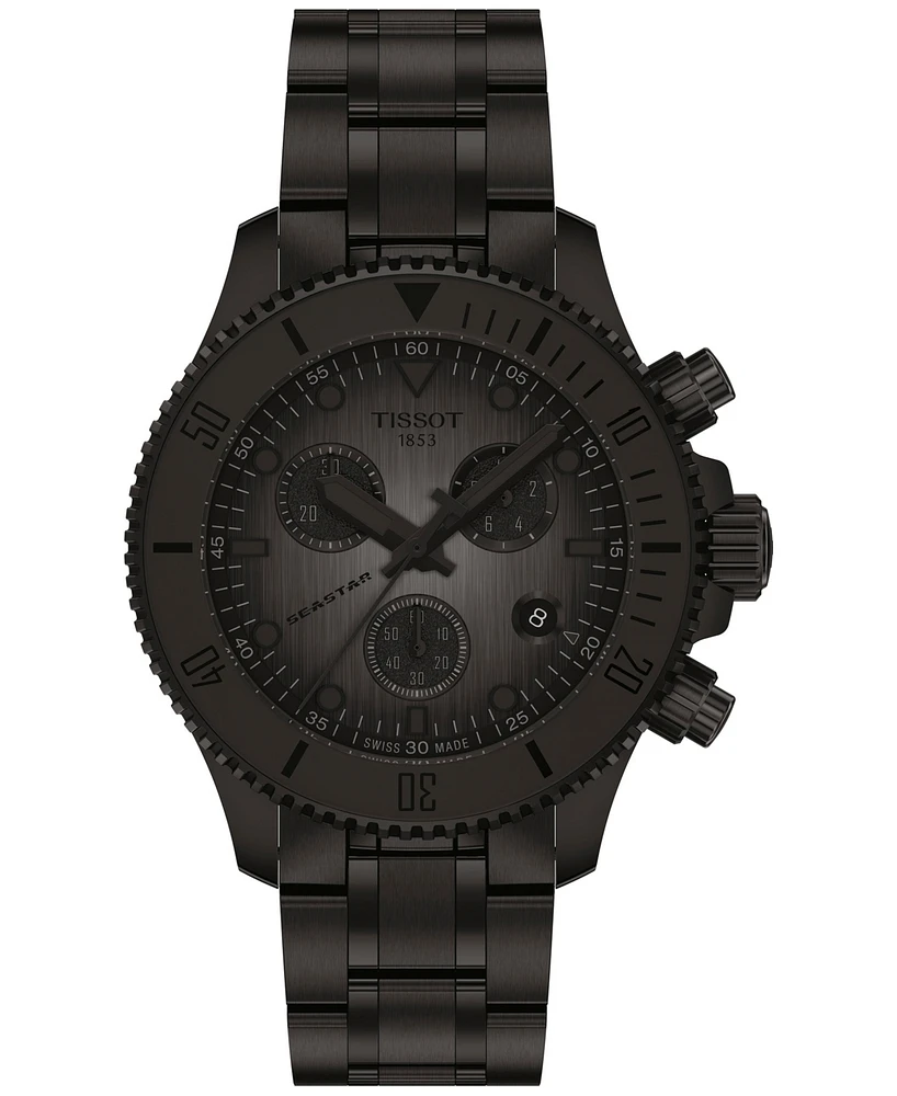 Tissot Men's Swiss Chronograph Seastar 1000 Black-Tone Stainless Steel Bracelet Watch 38mm