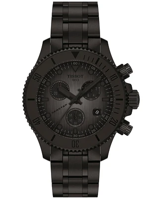 Tissot Men's Swiss Chronograph Seastar 1000 Black-Tone Stainless Steel Bracelet Watch 38mm