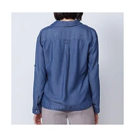Etcetera Women's Chambray-Look Popover Blouse Strait