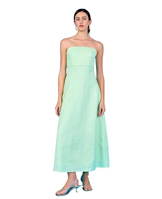 endless rose Women's Folded Strapless Linen Maxi Dress