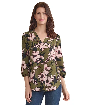 Jones New York Women's Floral-Print 3/4-Sleeve Top