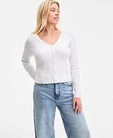 On 34th Womens V Neck Button Front Sweater High Rise Wide Leg Jeans Alaynaa Pointed Toe Bow Mule Pumps Silver Tone Curved Metal Sheet C Hoop Earrings Exclusively At Macys