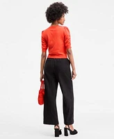 On 34th Womens Puff Sleeve Crewneck Sweater Solid Easy Wide Leg Pants Stanciaa Platform Dress Sandals Crochet Medium Tote Bag Gold Tone Chain Link Collar Necklace 18 3 Extender Exclusively At Macys