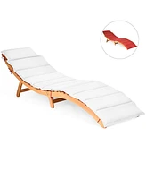Gymax 2PCS Outdoor Folding Chaise Eucalyptus Lounge Chair w/ Double-sided Cushion
