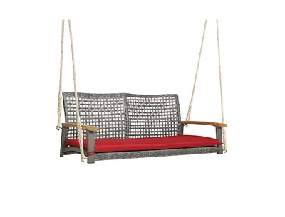 Slickblue 2-Person Patio Wicker Hanging Swing Chair for Porch Balcony or Backyard