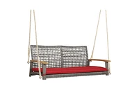 Slickblue 2-Person Patio Wicker Hanging Swing Chair for Porch Balcony or Backyard
