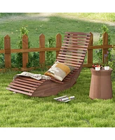 Gymax Acacia Wood Patio Chaise Lounge Chair Outdoor Rocking Chair w/ Slatted Design