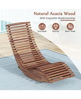 Gymax Acacia Wood Patio Chaise Lounge Chair Outdoor Rocking Chair w/ Slatted Design