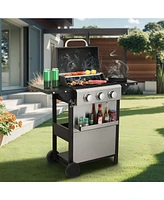 3 Burner Propane Gas Grill with Foldable Side Table and Warming Rack