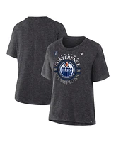 Fanatics Women's Heather Charcoal Edmonton Oilers 2025 Nhl Western Conference Champions Locker Room T-Shirt