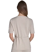 Halston Women's Metallic Tie-Waist Round-Neck Top