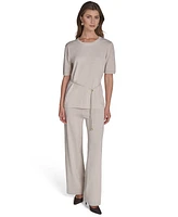Halston Women's Metallic Tie-Waist Round-Neck Top
