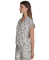 Halston Women's Printed V-Neck Cap-Sleeve Top