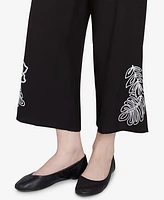 Ruby Rd. Petite Soft Tropical Fern Embroidered Capri Pants