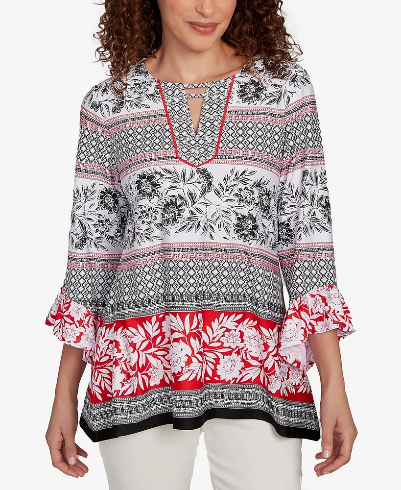 Ruby Rd. Petite Tropical Motif Stripe Puff Print Knit Top