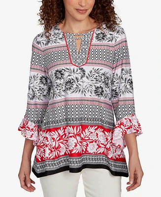 Ruby Rd. Petite Tropical Motif Stripe Puff Print Knit Top