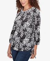 Ruby Rd. Petite Monotone Palms Puff Print Side Tie Top