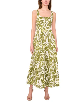 CeCe Women's Cotton-Blend Printed Sleeveless Maxi Dress