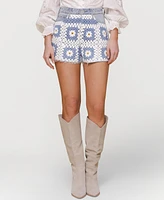 Avec Les Filles Women's Crochet-Front Denim Cutoff Shorts