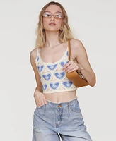 Avec Les Filles Women's Cropped Crotchet Heart Top