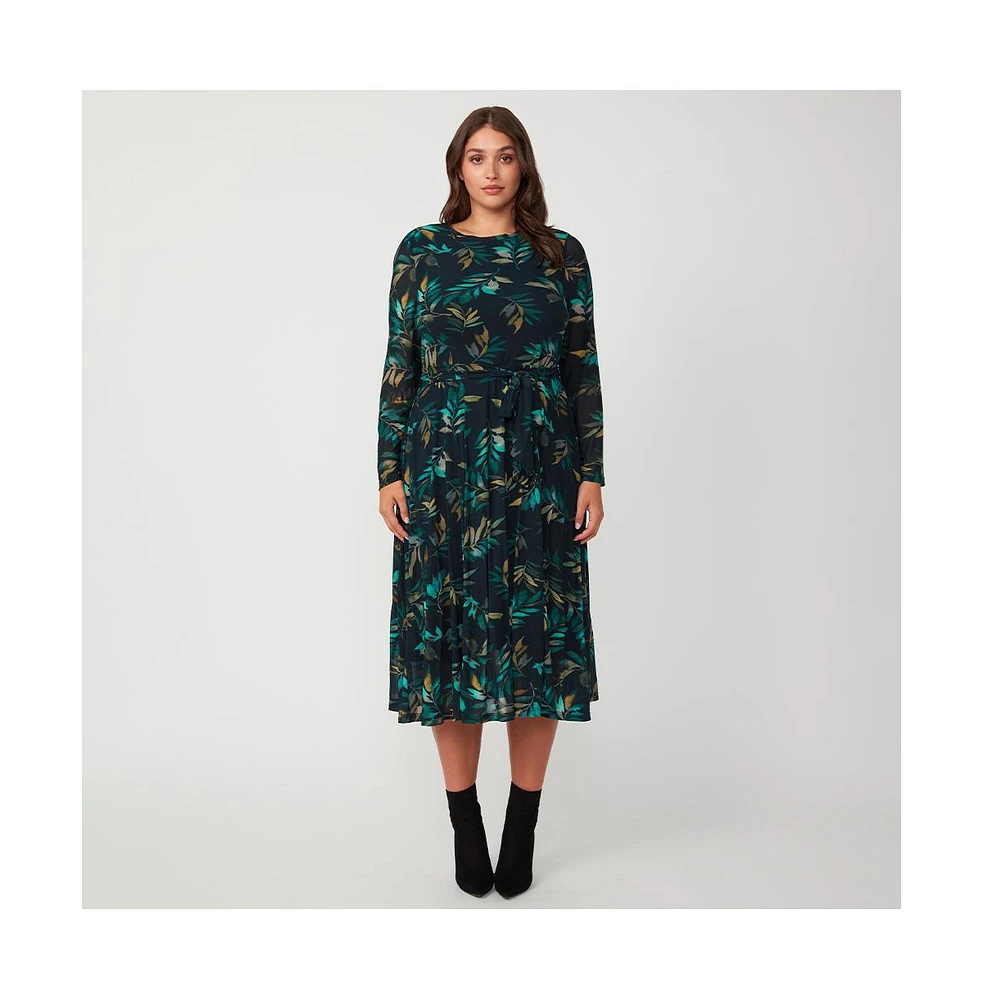 Estelle Plus Foliage Whisper Green Black Floral Mesh Midi Dress