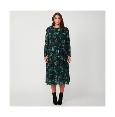Estelle Plus Foliage Whisper Green Black Floral Mesh Midi Dress