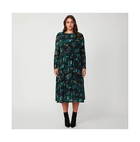 Estelle Plus Foliage Whisper Green Black Floral Mesh Midi Dress