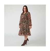 Thalia Blooms Pink Beige Floral Print Knee Length Dress