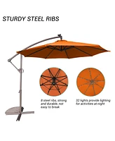 10 Ft Cantilever Patio Umbrella with Lights Offset Patio Umbrella Crank Large Outdoor Umbrella Pool Umbrella for Backyard Garden Deck Pool Without Bas