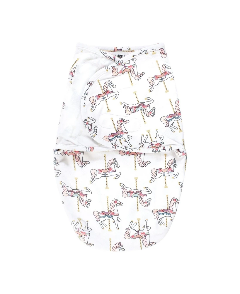 Hudson Baby Baby Girls Hudson Plush Faux Fur Swaddle Wrap, Carousel Horse, 0-3 Months