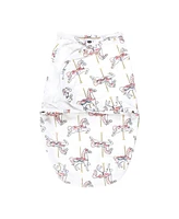 Hudson Baby Baby Girls Hudson Plush Faux Fur Swaddle Wrap, Carousel Horse, 0-3 Months