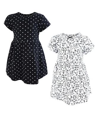Hudson Baby Girls Cotton Dresses, Black White Flowers