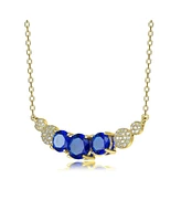 Gorgeous Sterling Silver 14K Gold Plated with Round Cubic Zirconia's Curved Bar Necklace