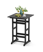 Square Bar Table Dining with Slatted Tabletop for Poolside
